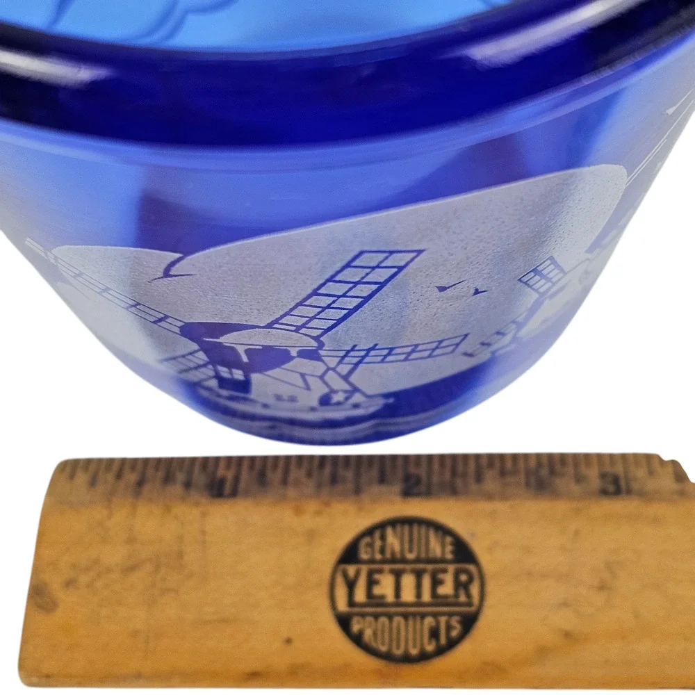 VTG Hazel Atlas cobalt blue glass ice bucket windmills 4.25